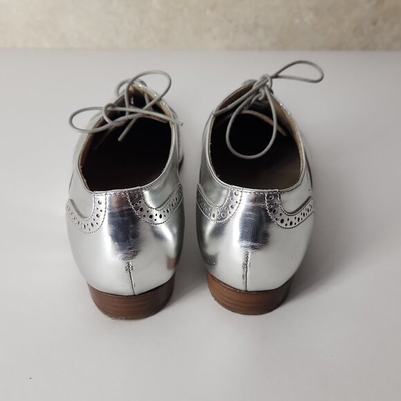 J.Crew made in Italy mirror metallic silver oxford leather shoes size 6.5 womens - Picture 8 of 14